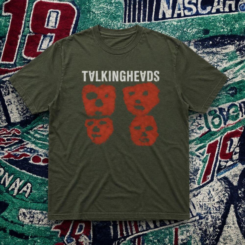 Talking Heads Abstract Faces Graphic Tee Olive Green Unisex